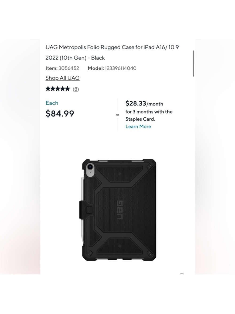 UAG Metropolis Folio Rugged Case for iPad A16/10.9
2022 (10th Gen) - Black